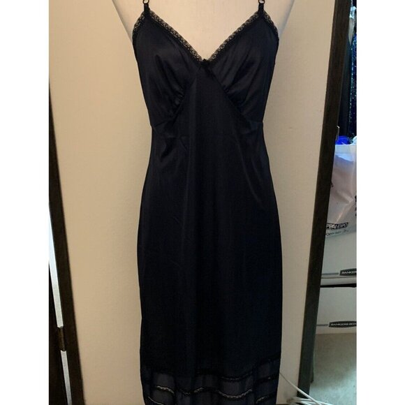Vintage SEARS Black w Tiered Lace Size 34 (M) Women's Slip Sleepwear Dress - Picture 6 of 11
